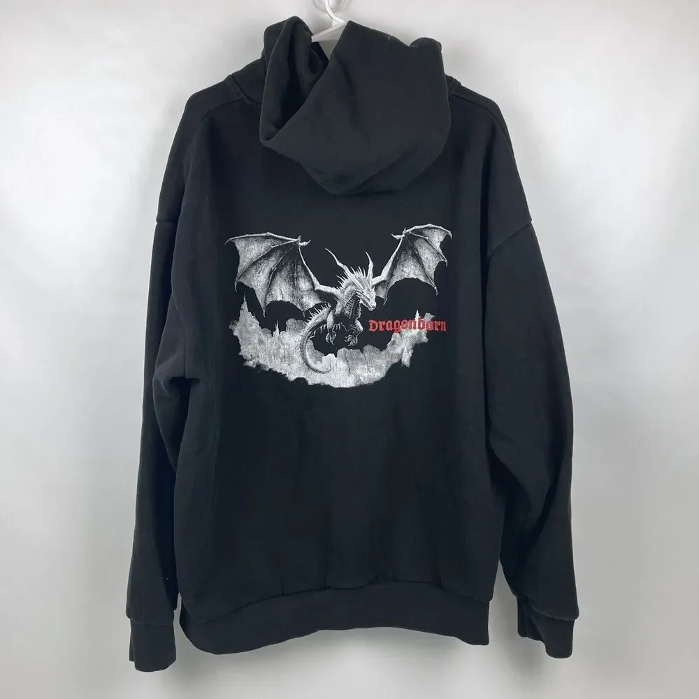 Dragonborn Hoodie Gothic Dragon Graphic Black Heavyweight Lane Seven Men's 2XL - Picture 1 of 11